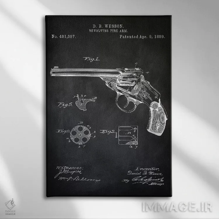 تابلو دکوراتیو هفت تیر D.B. Wesson I اثر پتنت پرینت استور - نمای روبهرو روی دیوار