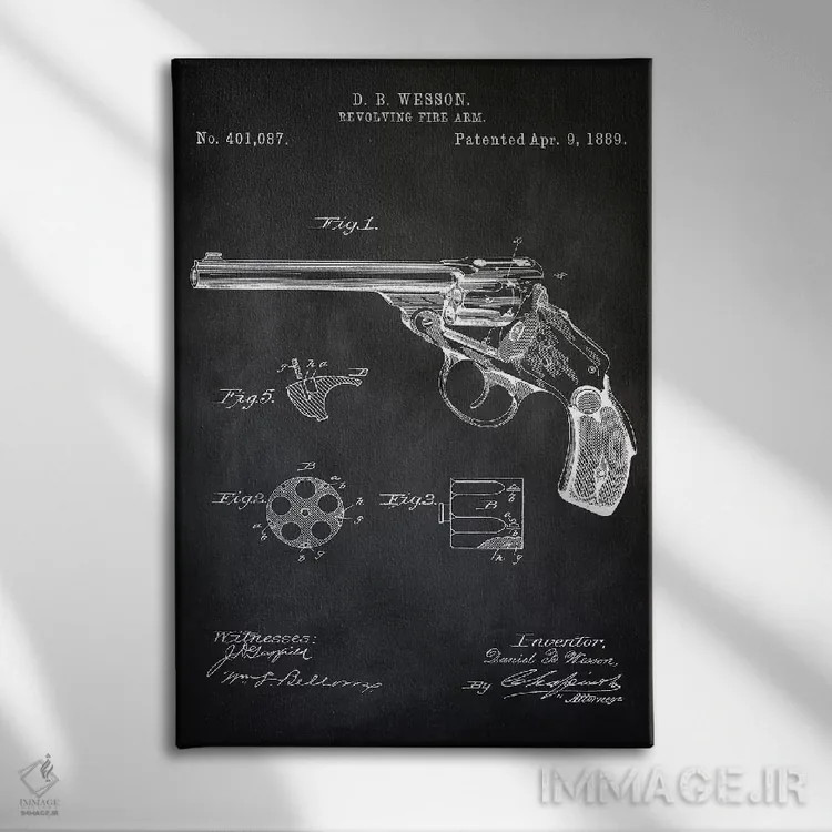 تابلو دکوراتیو هفت تیر D.B. Wesson I اثر پتنت پرینت استور - نمای روبهرو روی دیوار
