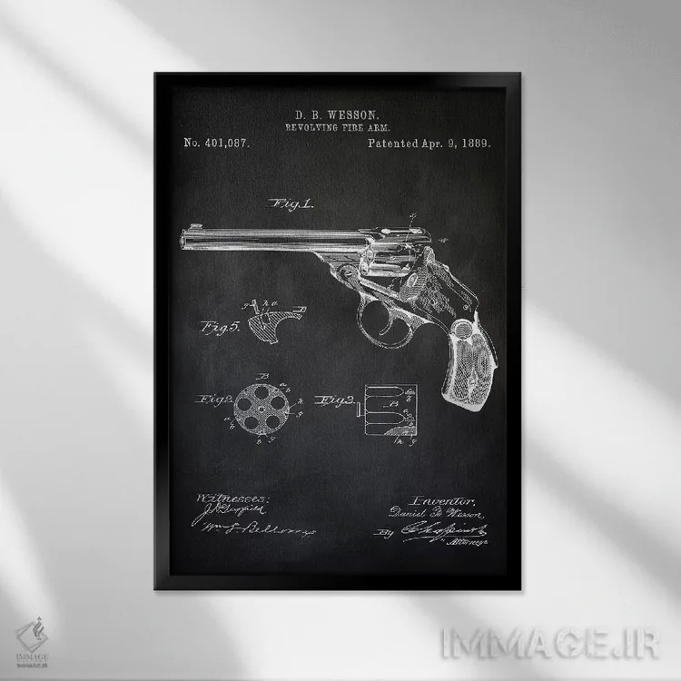 تابلو دکوراتیو هفت تیر D.B. Wesson I اثر پتنت پرینت استور - نمای قابدار مشکی