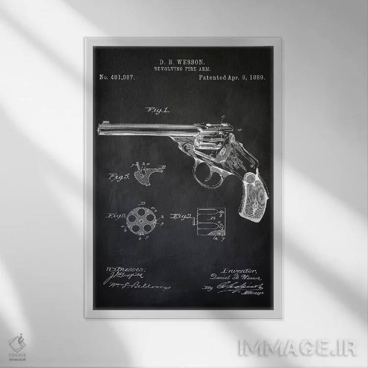 تابلو دکوراتیو هفت تیر D.B. Wesson I اثر پتنت پرینت استور - نمای قابدار سفید