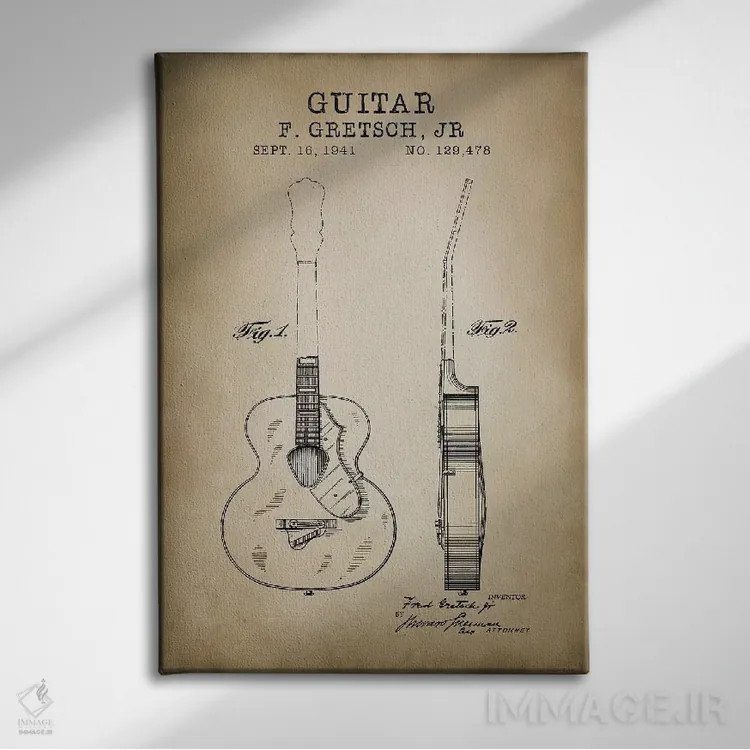 تابلو دکوراتیو گیتار F. Gretsch Jr. اثر پتنت پرینت استور - نمای روبهرو روی دیوار