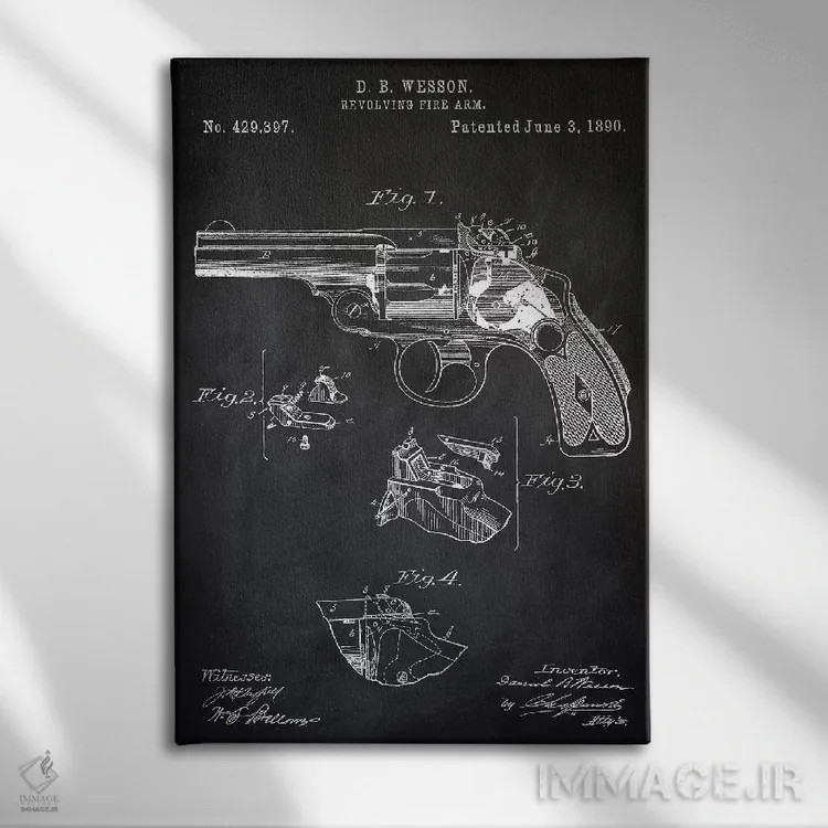 تابلو دکوراتیو هفت تیر D.B. Wesson II اثر پتنت پرینت استور - نمای روبهرو روی دیوار