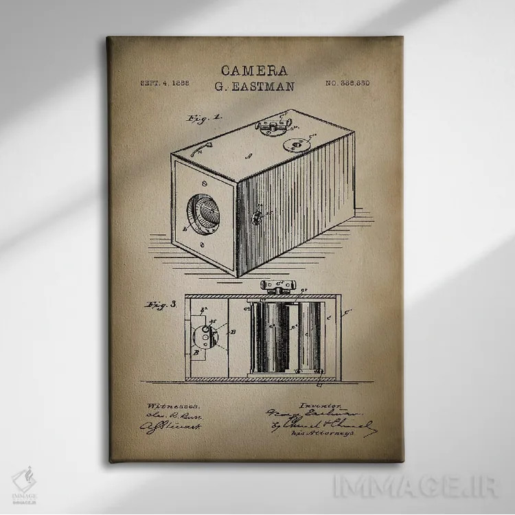 تابلو دکوراتیو دوربین ایستمن، بژ اثر پتنت پرینت استور - نمای روبهرو روی دیوار