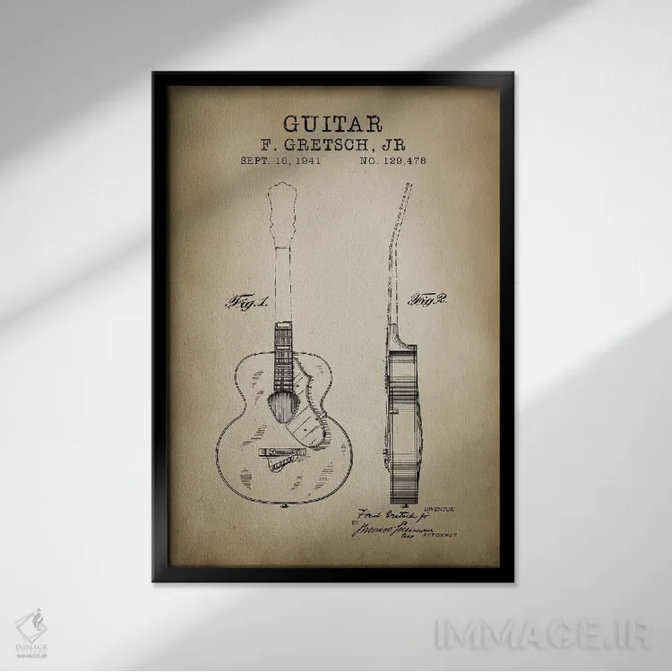 تابلو دکوراتیو گیتار F. Gretsch Jr. اثر پتنت پرینت استور - نمای قابدار مشکی