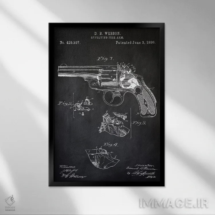 تابلو دکوراتیو هفت تیر D.B. Wesson II اثر پتنت پرینت استور - نمای قابدار مشکی
