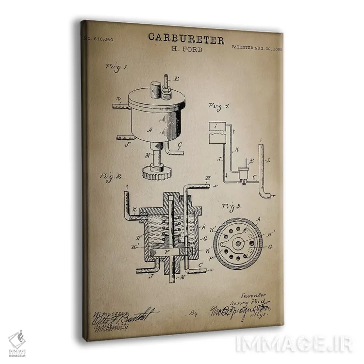 تابلو دکوراتیو کاربراتور فورد اثر پتنت پرینت استور - نمای پرسپکتیو محصول
