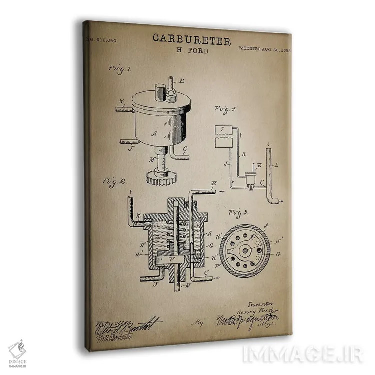 تابلو دکوراتیو کاربراتور فورد اثر پتنت پرینت استور - نمای پرسپکتیو محصول