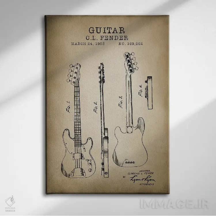 تابلو دکوراتیو گیتار فندر اثر پتنت پرینت استور - نمای روبهرو روی دیوار