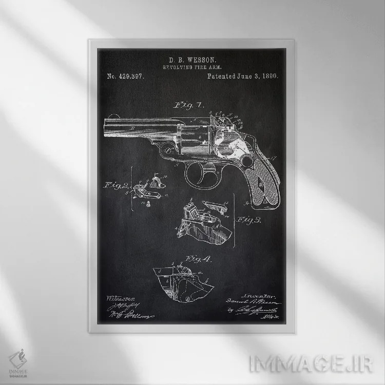 تابلو دکوراتیو هفت تیر D.B. Wesson II اثر پتنت پرینت استور - نمای قابدار سفید