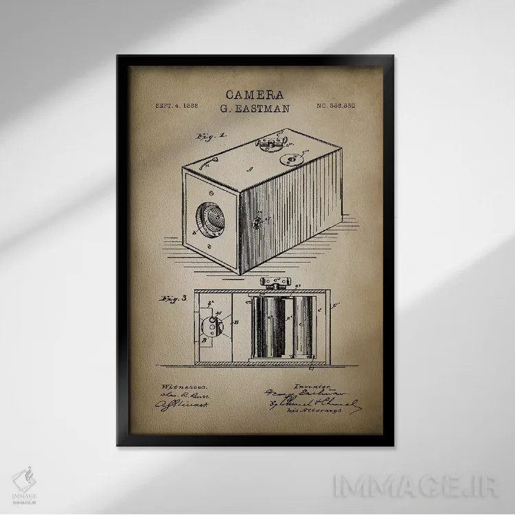 تابلو دکوراتیو دوربین ایستمن، بژ اثر پتنت پرینت استور - نمای قابدار مشکی