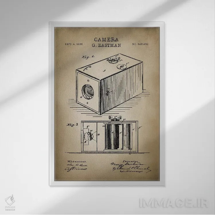 تابلو دکوراتیو دوربین ایستمن، بژ اثر پتنت پرینت استور - نمای قابدار سفید