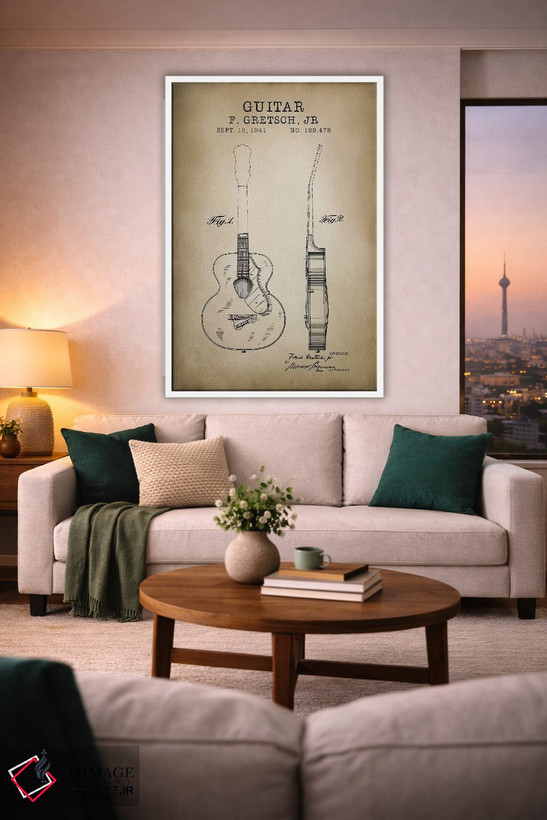 تابلو دکوراتیو گیتار F. Gretsch Jr. اثر پتنت پرینت استور - D1W
