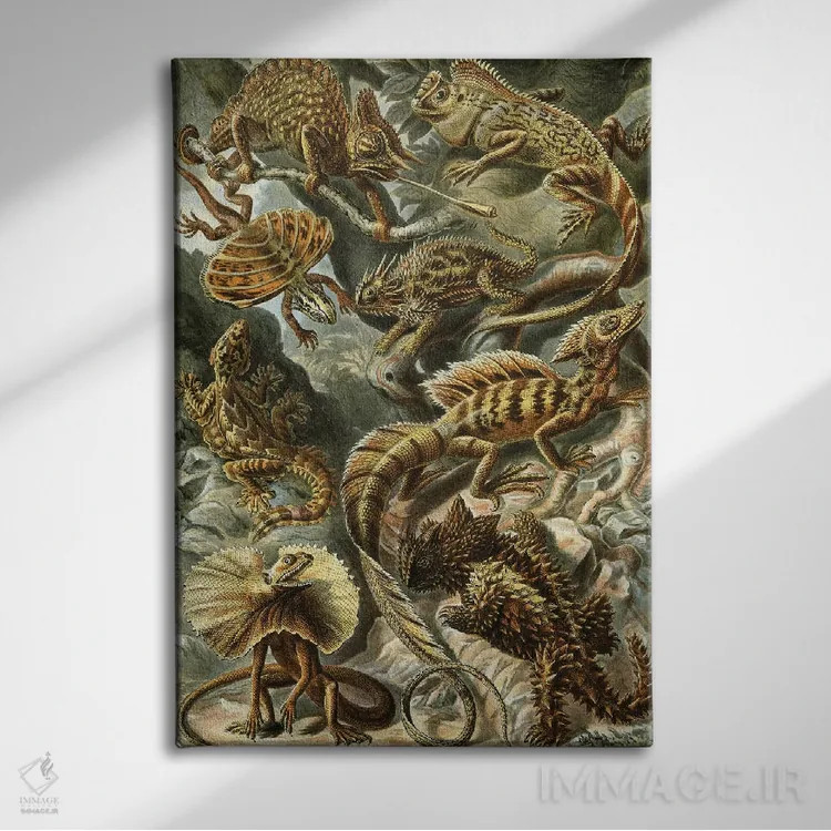 تابلو دکوراتیو مارمولک های هیکل اثر پتنت پرینت استور - نمای روبهرو روی دیوار