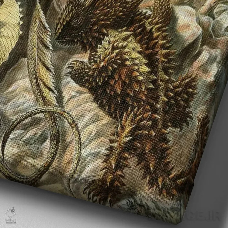 تابلو دکوراتیو مارمولک های هیکل اثر پتنت پرینت استور - نمای نزدیک بافت بوم