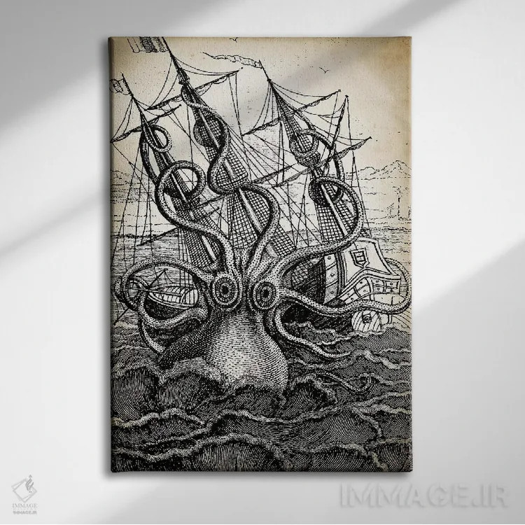 تابلو دکوراتیو کراکن اثر پتنت پرینت استور - نمای روبهرو روی دیوار