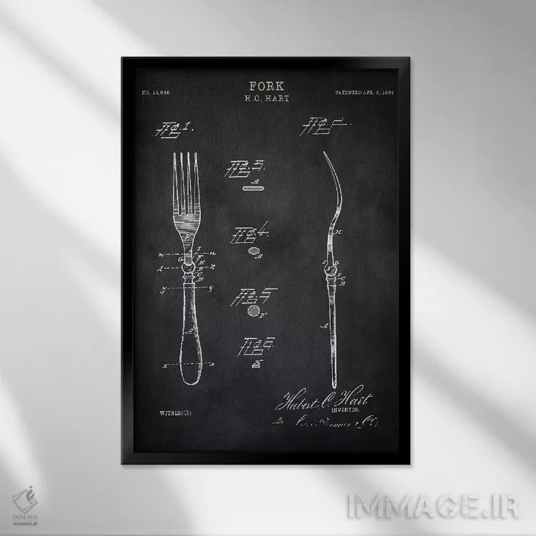 تابلو مدرن چنگال اثر پتنت پرینت استور - نمای قابدار مشکی