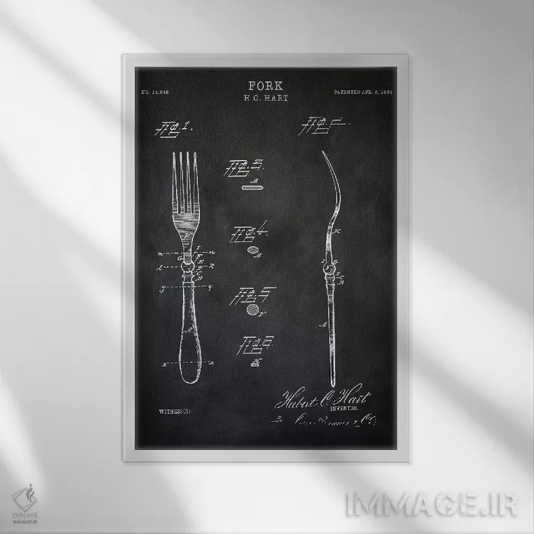 تابلو مدرن چنگال اثر پتنت پرینت استور - نمای قابدار سفید