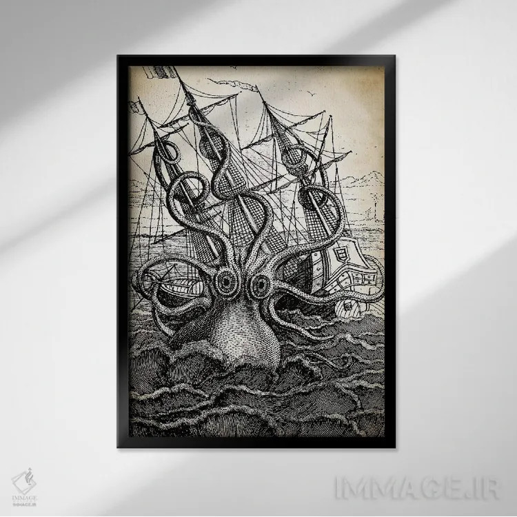 تابلو دکوراتیو کراکن اثر پتنت پرینت استور - نمای قابدار مشکی