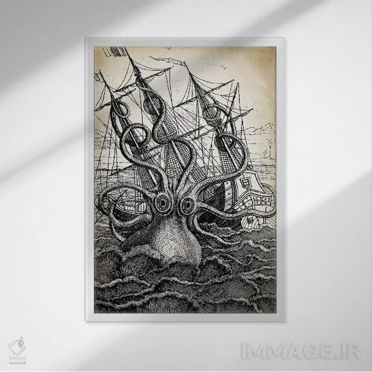 تابلو دکوراتیو کراکن اثر پتنت پرینت استور - نمای قابدار سفید