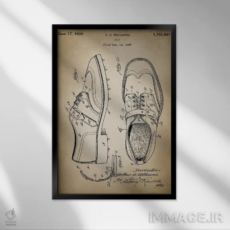 تابلو دکوراتیو کفش گلف اثر پتنت پرینت استور - نمای قابدار مشکی