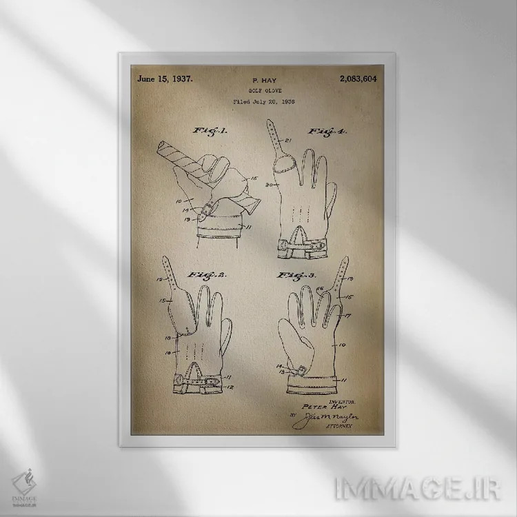 تابلو دکوراتیو دستکش گلف اثر پتنت پرینت استور - نمای قابدار سفید