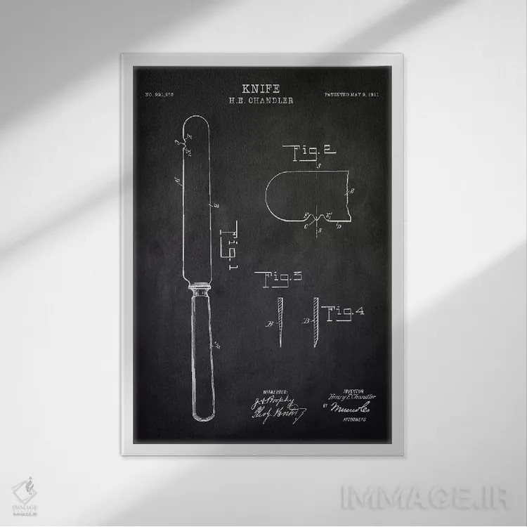 تابلو مدرن چاقو اثر پتنت پرینت استور - نمای قابدار سفید