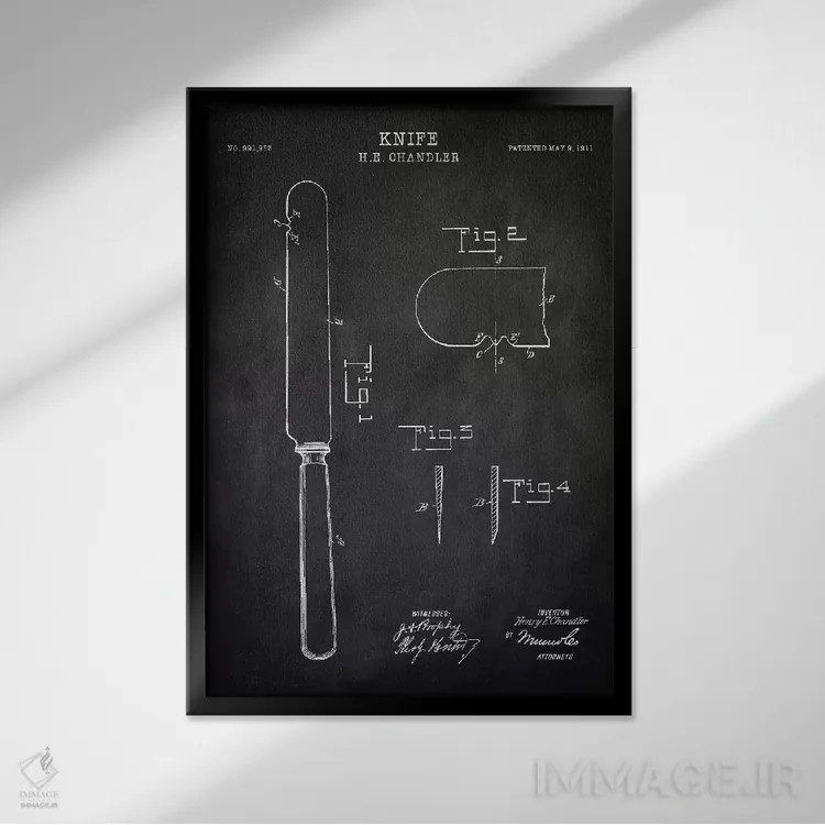 تابلو مدرن چاقو اثر پتنت پرینت استور - نمای قابدار مشکی