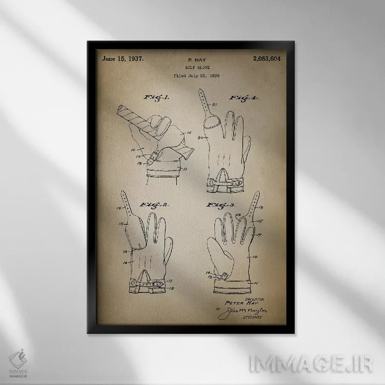 تابلو دکوراتیو دستکش گلف اثر پتنت پرینت استور - نمای قابدار مشکی