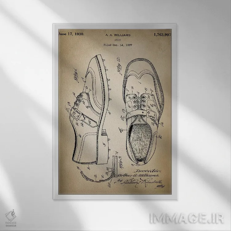 تابلو دکوراتیو کفش گلف اثر پتنت پرینت استور - نمای قابدار سفید