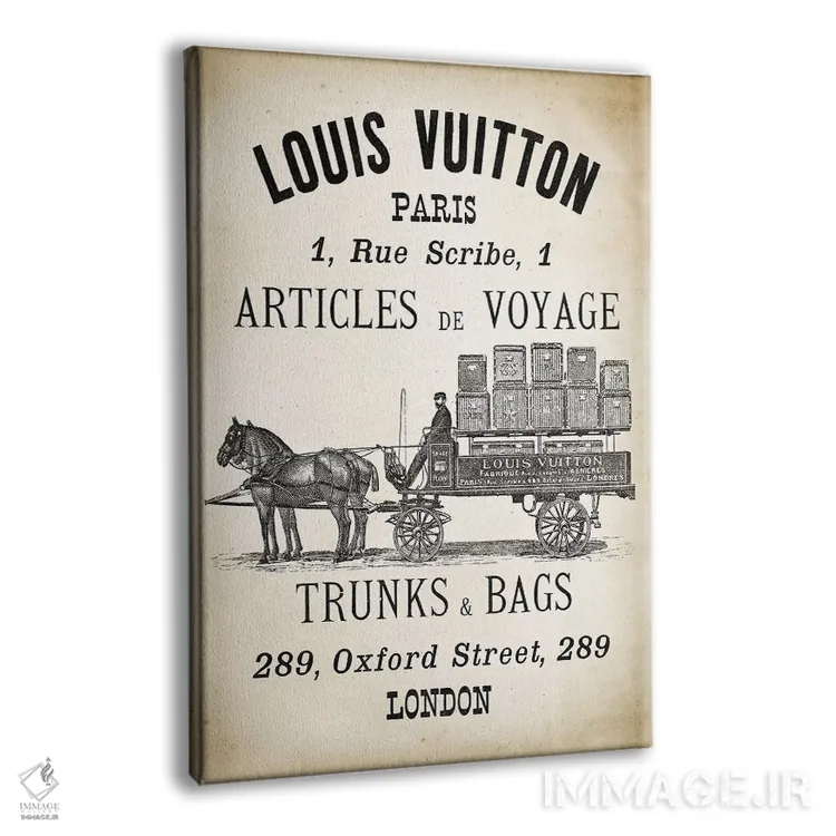 تابلو دکوراتیو چمدان ها و کیف های LV اثر پتنت پرینت استور - نمای پرسپکتیو محصول