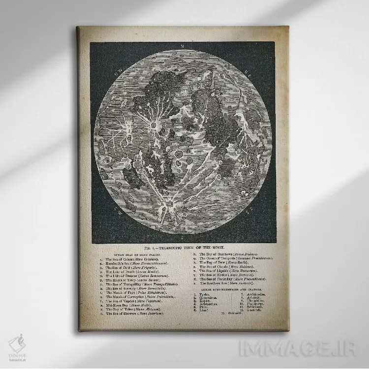 تابلو دکوراتیو نقشه ماه اثر پتنت پرینت استور - نمای روبهرو روی دیوار