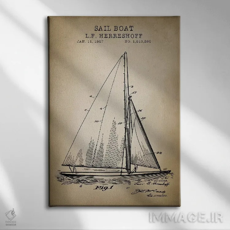 تابلو دکوراتیو دریایی، قایق بادبانی اثر پتنت پرینت استور - نمای روبهرو روی دیوار