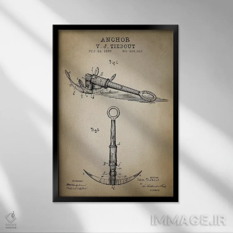 تابلو دکوراتیو دریایی، لنگر اثر پتنت پرینت استور - نمای قابدار مشکی