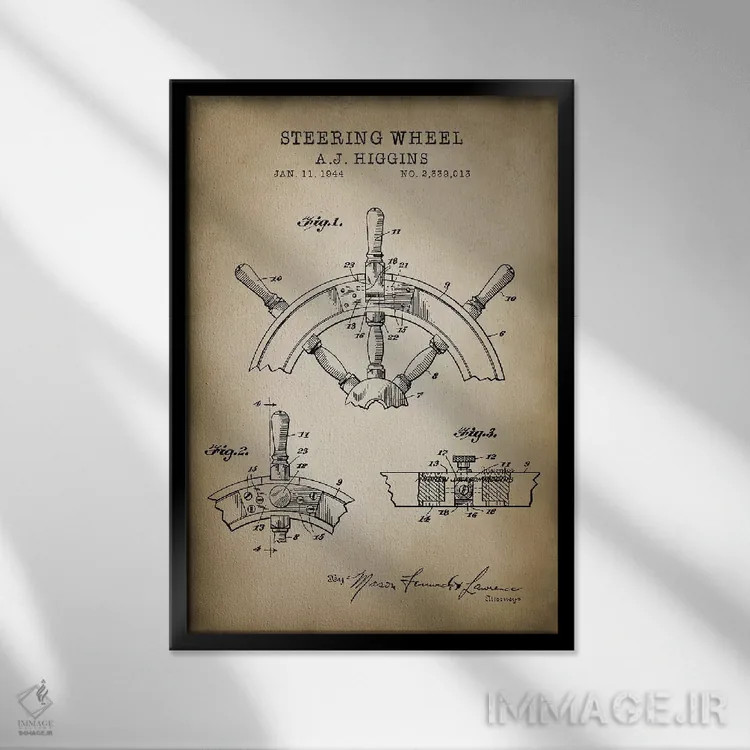 تابلو دکوراتیو دریایی، فرمان کشتی اثر پتنت پرینت استور - نمای قابدار مشکی
