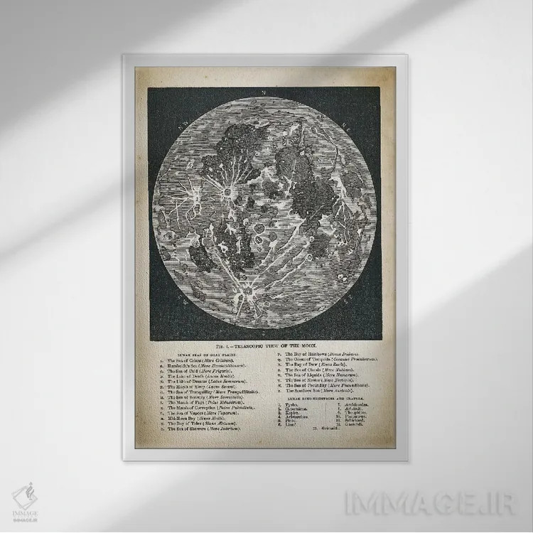 تابلو دکوراتیو نقشه ماه اثر پتنت پرینت استور - نمای قابدار سفید