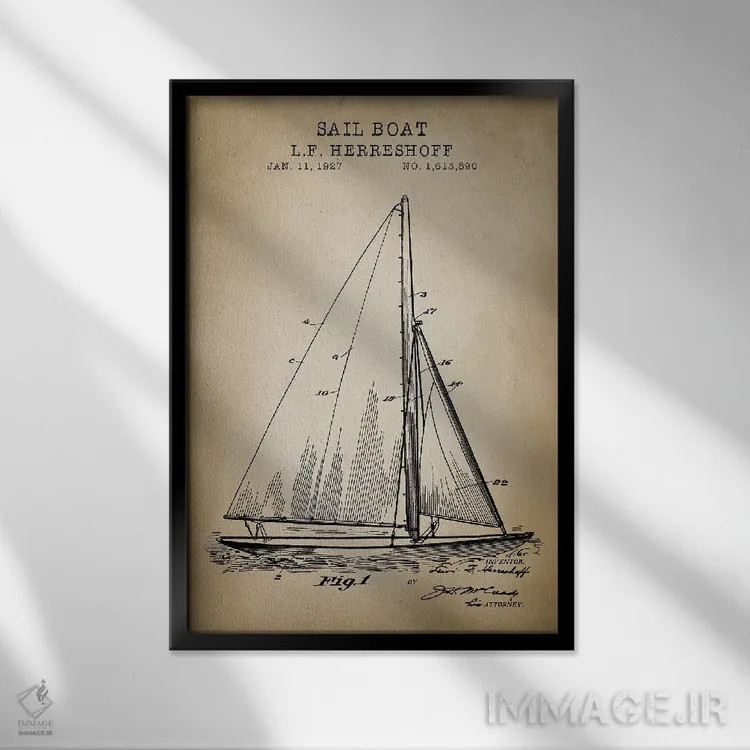 تابلو دکوراتیو دریایی، قایق بادبانی اثر پتنت پرینت استور - نمای قابدار مشکی
