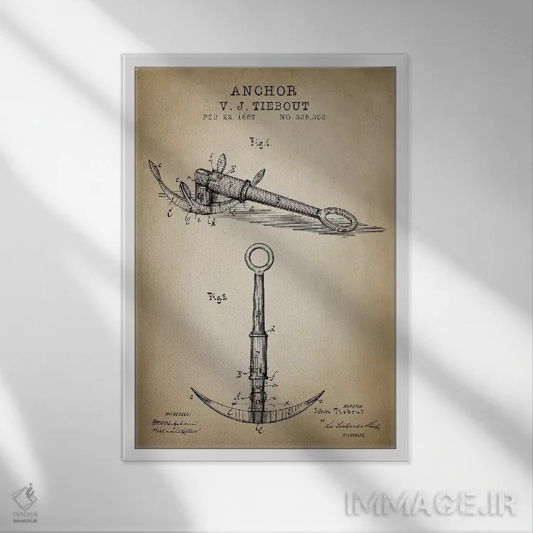 تابلو دکوراتیو دریایی، لنگر اثر پتنت پرینت استور - نمای قابدار سفید