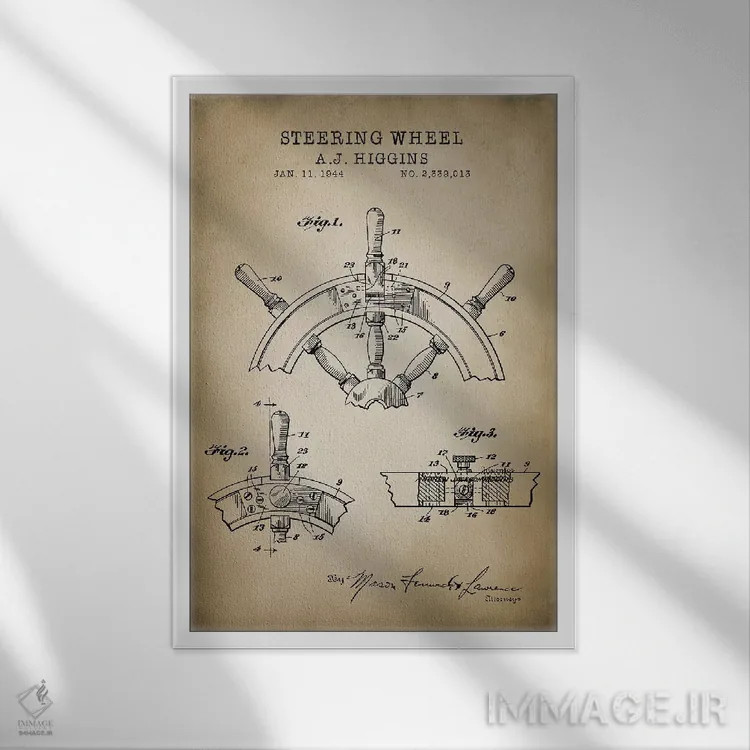 تابلو دکوراتیو دریایی، فرمان کشتی اثر پتنت پرینت استور - نمای قابدار سفید