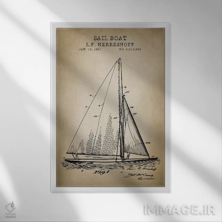 تابلو دکوراتیو دریایی، قایق بادبانی اثر پتنت پرینت استور - نمای قابدار سفید