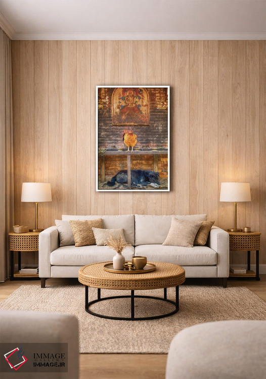 تابلو دکوراتیو بهاکتاپور نپال، گانش، مرغ و سگ خوابیده اثر مارک پائولدا - D1W