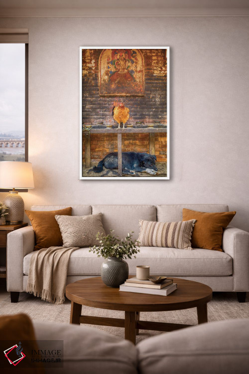 تابلو دکوراتیو بهاکتاپور نپال، گانش، مرغ و سگ خوابیده اثر مارک پائولدا - D3W