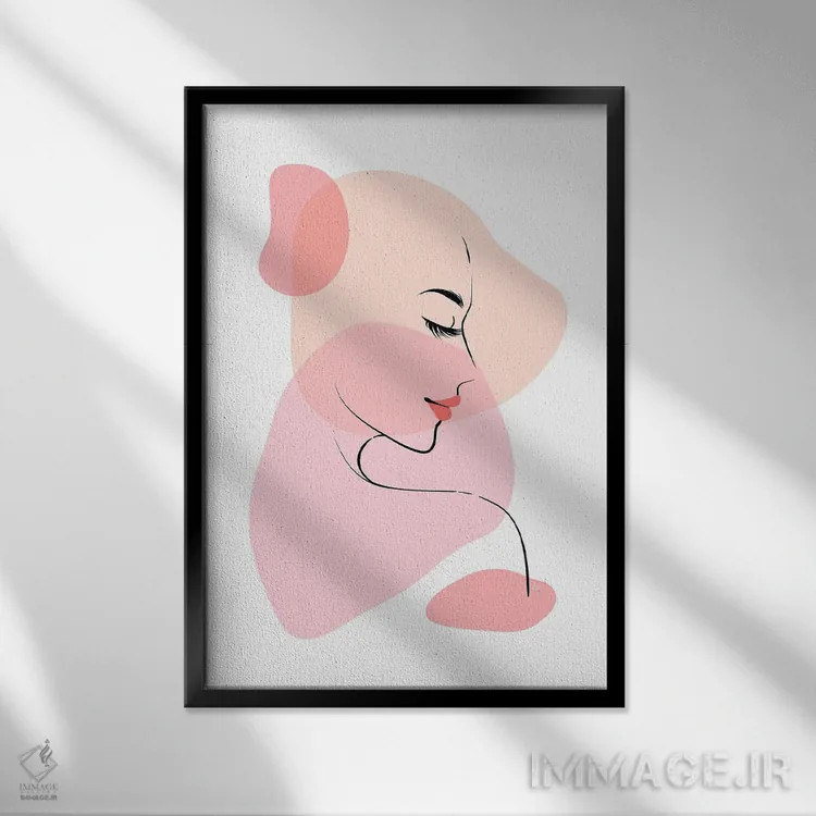 تابلو مینیمال خط نگاره زن زیبا اثر مارتینا پاولوا - نمای قابدار مشکی