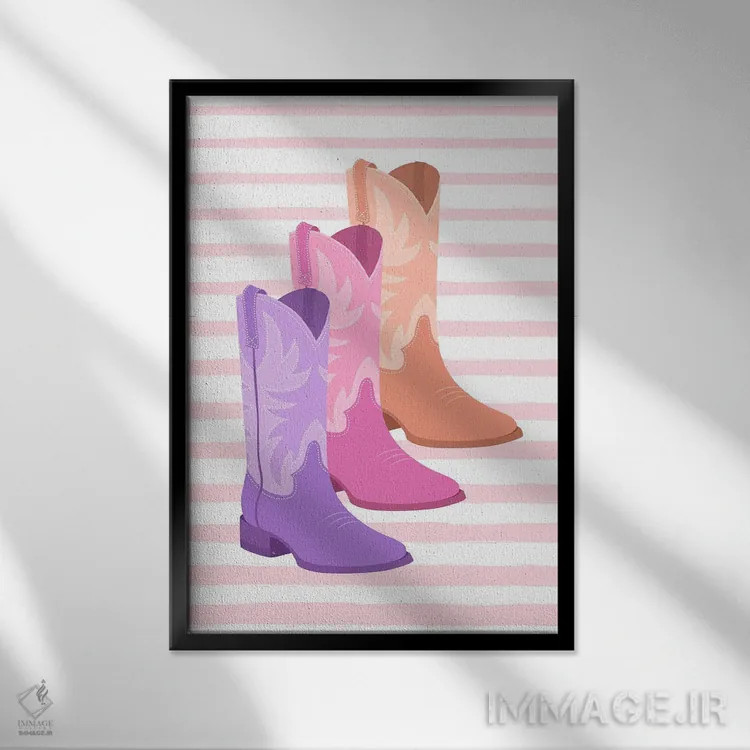 تابلو دکوراتیو چکمه های گاوچران جسور اثر مارتینا پاولوا - نمای قابدار مشکی