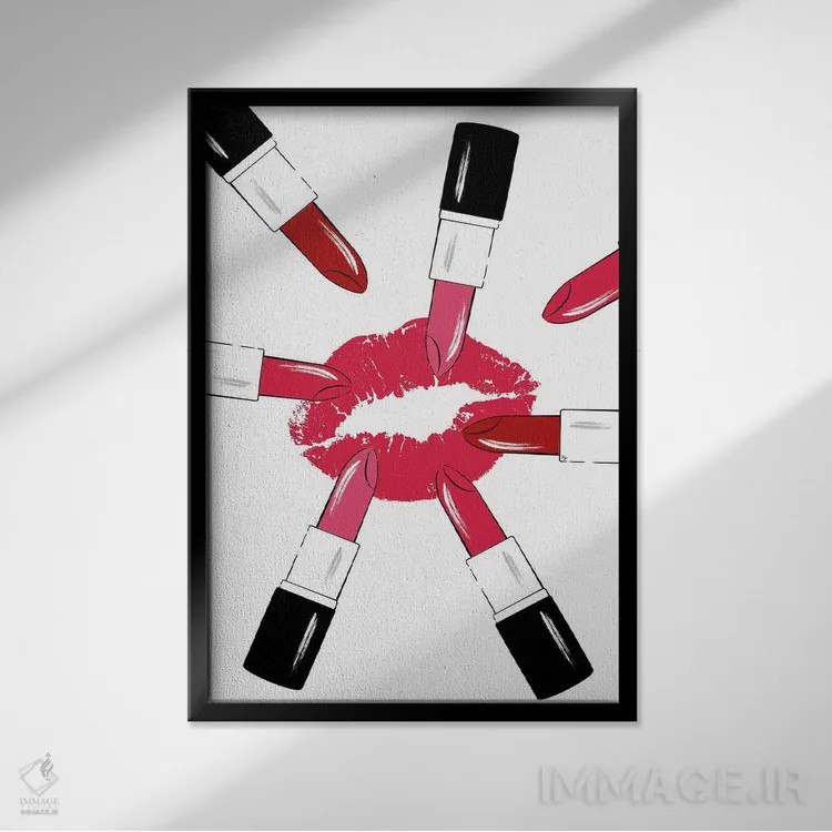 تابلو دکوراتیو رژلب های قرمز اثر مارتینا پاولوا - نمای قابدار مشکی