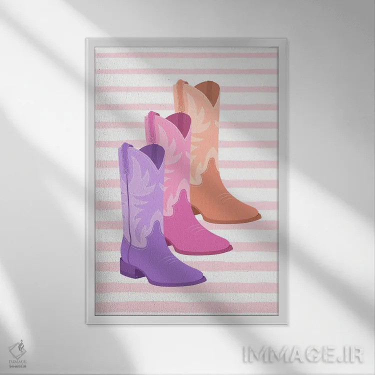 تابلو دکوراتیو چکمه های گاوچران جسور اثر مارتینا پاولوا - نمای قابدار سفید