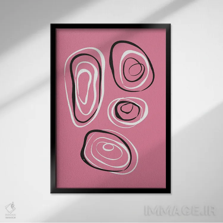 تابلو مینیمال دایره های انتزاعی اثر مارتینا پاولوا - نمای قابدار مشکی