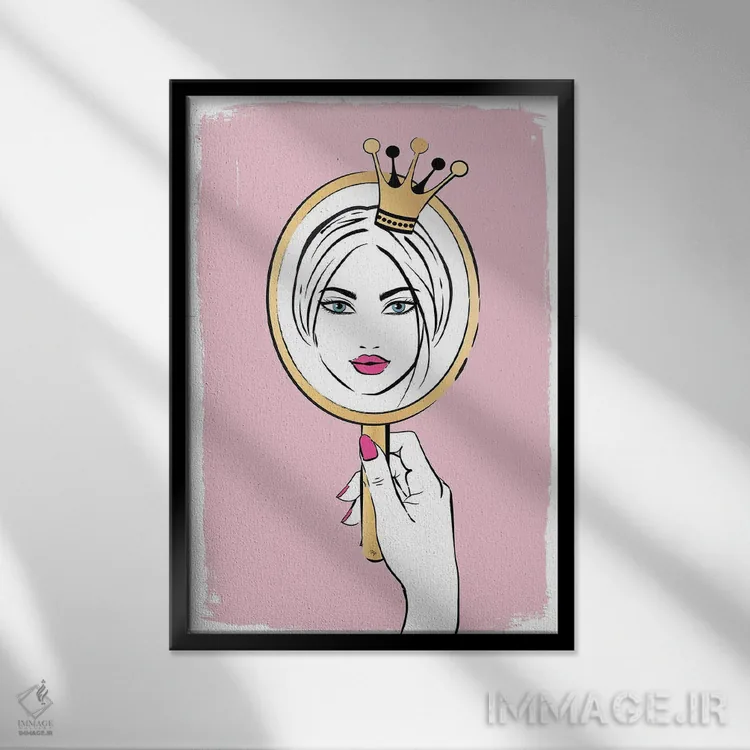 تابلو دکوراتیو دختر آینه اثر مارتینا پاولوا - نمای قابدار مشکی