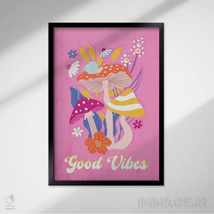 تابلو دکوراتیو قارچ های انرژی مثبت اثر مارتینا پاولوا - نمای قابدار مشکی