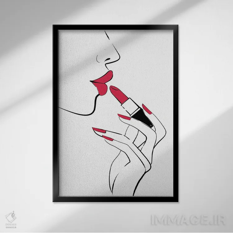 تابلو مینیمال لب های قرمز اثر مارتینا پاولوا - نمای قابدار مشکی