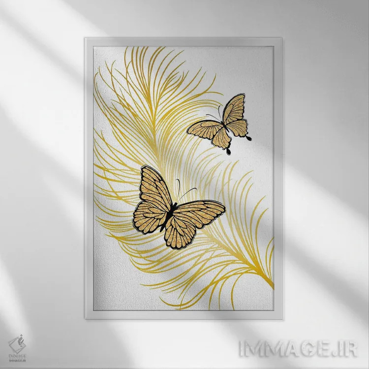 تابلو دکوراتیو پر طلایی لوکس اثر مارتینا پاولوا - نمای قابدار سفید